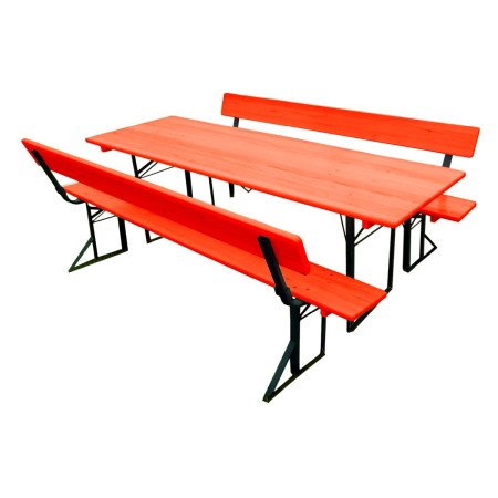 Gartensets - Bierzeltgarnitur STANDARD mit Rückenlehne, Masse 220x70 cm, aus Nadelholz Massiv für Terrasse, Garten, 1 Tisch und 2 Bänke, Farbe Kirsch