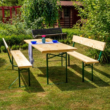 Set berarie STANDARD cu spatar din lemn masiv de rasinos 220 cm pentru terasa sau gradina o masa si doua banci cu spatar culoare natur [3]
