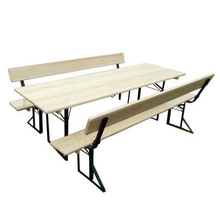 Seturi de gradina - Set berarie STANDARD cu spatar din lemn masiv de rasinos 220 cm pentru terasa sau gradina o masa si doua banci cu spatar culoare natur