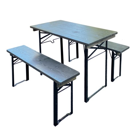 Gartensets - Bierzeltgarnitur TRAVEL, Masse 110 cm, aus Nadelholz Massiv für Terrasse, Garten, 1 Tisch und 2 Bänke, Farbe Grau