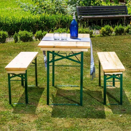 Set berarie TRAVEL din lemn masiv de rasinos 110 cm x 50 cm pentru gradina sau terasa o masa si doua banci culoare natur [4]