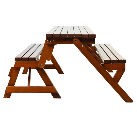 Banci de gradina - Set SALZBURG MARE 3+3 persoane din lemn masiv de rasinos 195x150 cm pentru gradina sau terasa o masa si doua banci culoare maro