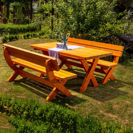 WIEN Gartenmöbelset, Masse 180x80 cm, aus Nadelholz Massiv für Terrasse, Garten, 1 Tisch und 2 Bänke [4]
