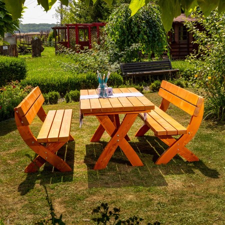 WIEN Gartenmöbelset, Masse 180x80 cm, aus Nadelholz Massiv für Terrasse, Garten, 1 Tisch und 2 Bänke [3]