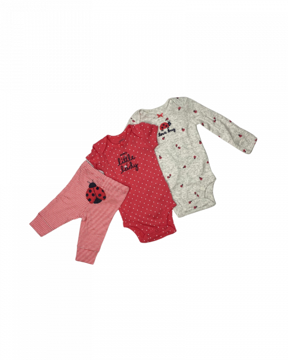 Set 3 piese fete, Carter's, Auntie's little lady, Bumbac, 46.55 cm, nou nascut [2]