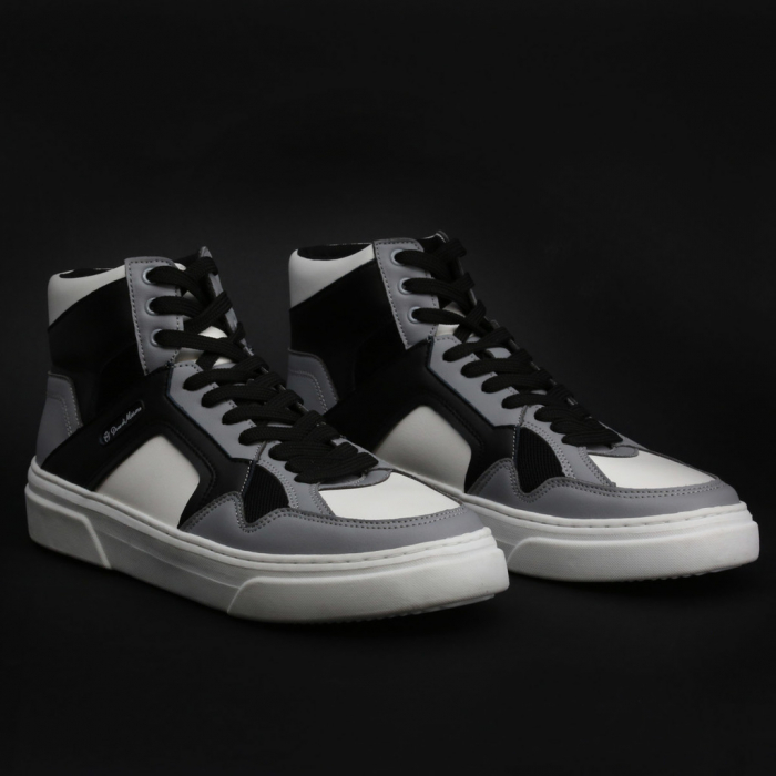 Pantofi sport barbati high top, NICK_GREY-WHITE, piele ecologica [4]