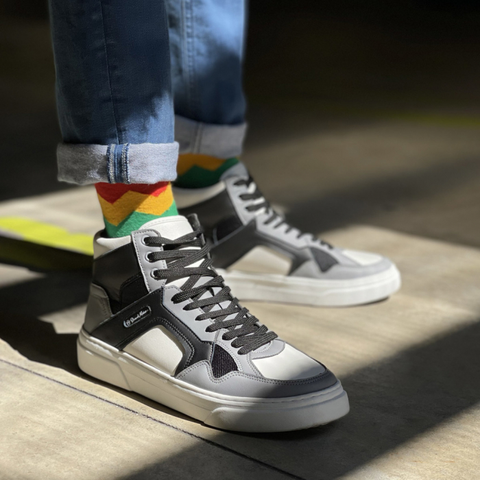 Pantofi sport barbati high top, NICK_GREY-WHITE, piele ecologica [5]