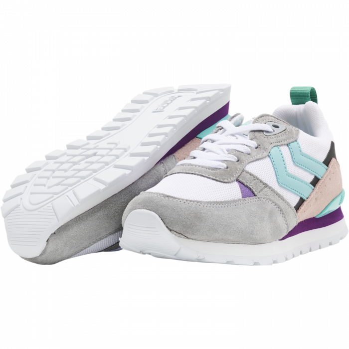 Adidasi piele si plasa superioara, Hummel, Thor, Alb/Negru/Gri, [2]
