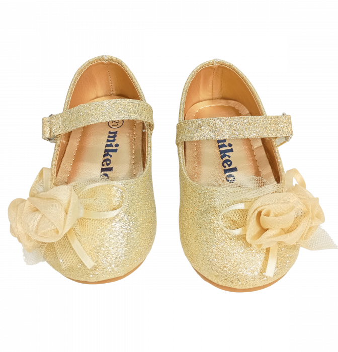 Balerini cu sclipici pentru fete, Mikelo Shoes, Golden mini rose, piele ecologica, [14]