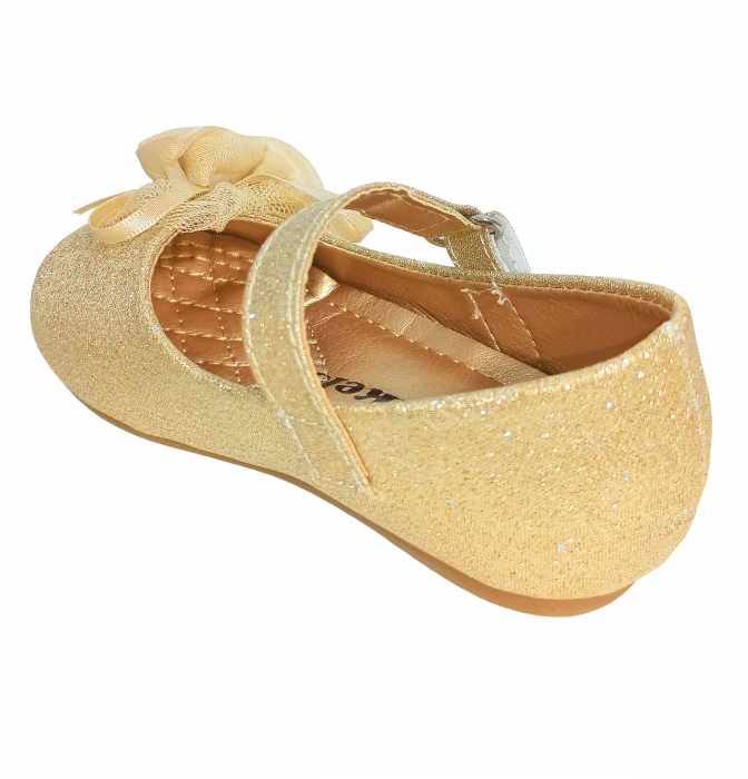 Balerini cu sclipici pentru fete, Mikelo Shoes, Golden mini rose, piele ecologica, [7]