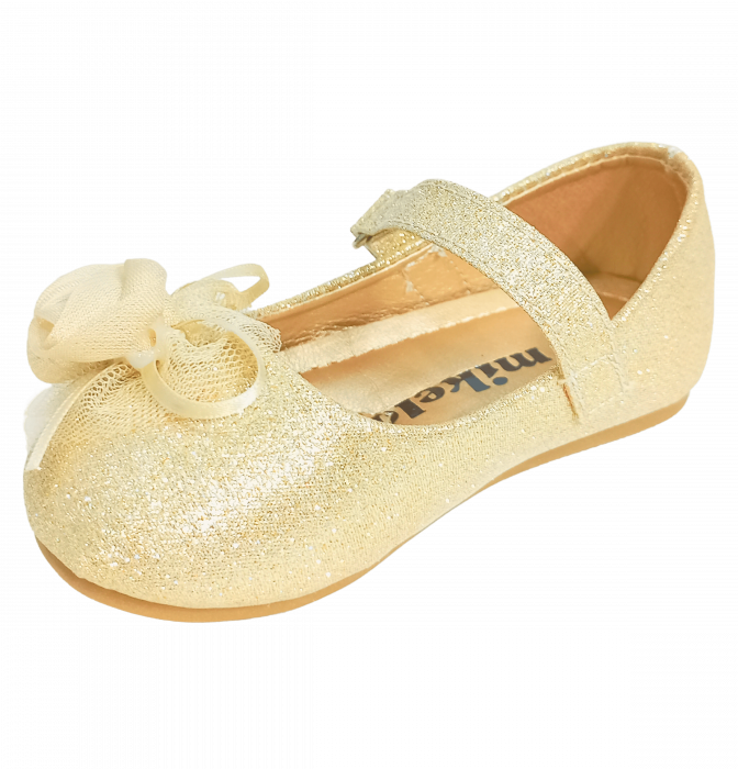 Balerini cu sclipici pentru fete, Mikelo Shoes, Golden mini rose, piele ecologica, [3]