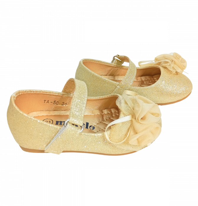 Balerini cu sclipici pentru fete, Mikelo Shoes, Golden mini rose, piele ecologica, [18]