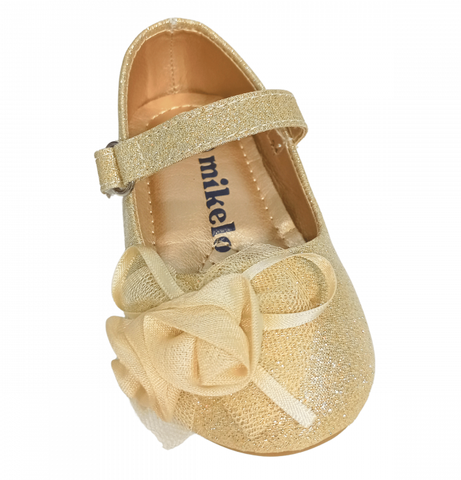 Balerini cu sclipici pentru fete, Mikelo Shoes, Golden mini rose, piele ecologica, [12]