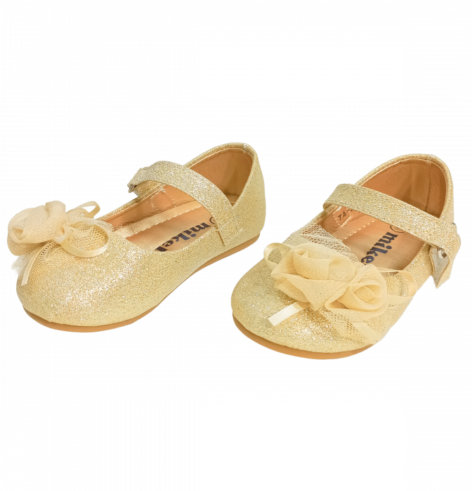 Balerini cu sclipici pentru fete, Mikelo Shoes, Golden mini rose, piele ecologica, [15]