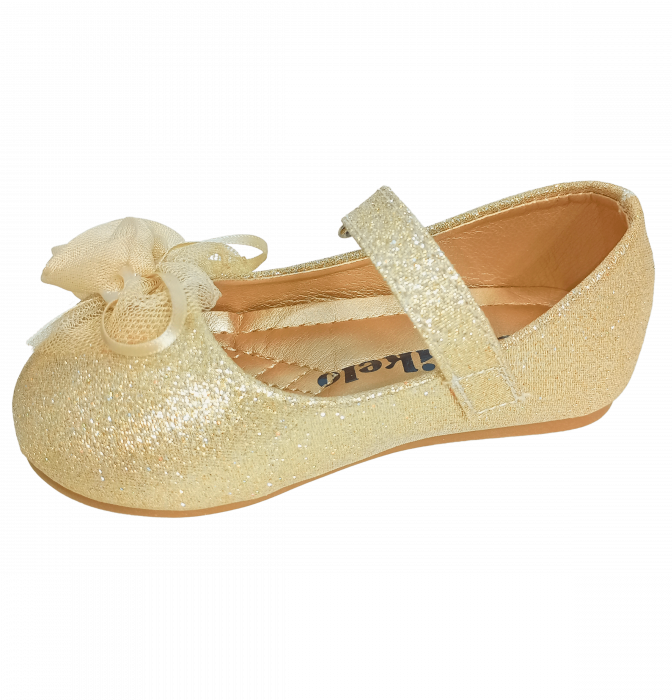 Balerini cu sclipici pentru fete, Mikelo Shoes, Golden mini rose, piele ecologica, [8]