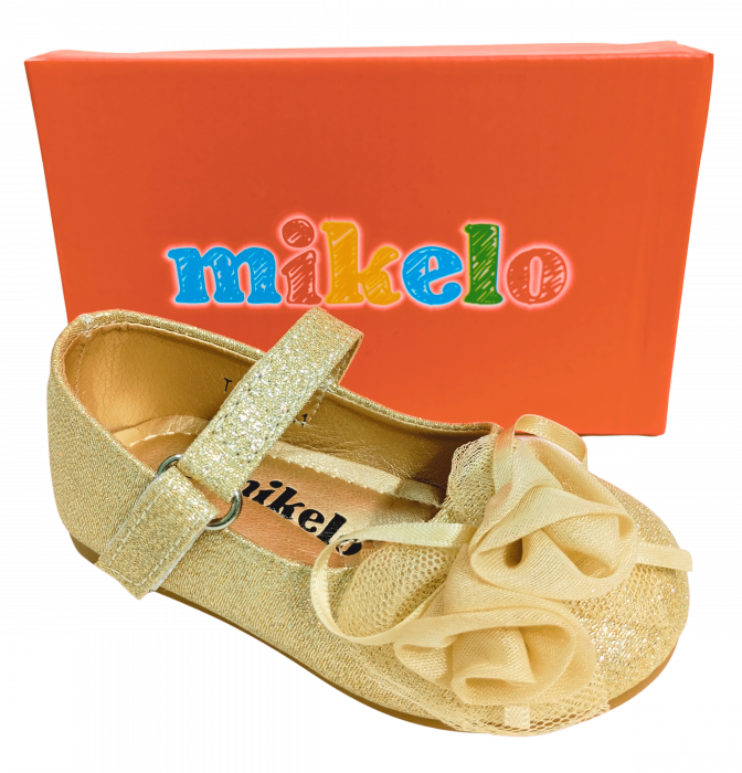 Balerini cu sclipici pentru fete, Mikelo Shoes, Golden mini rose, piele ecologica, [13]