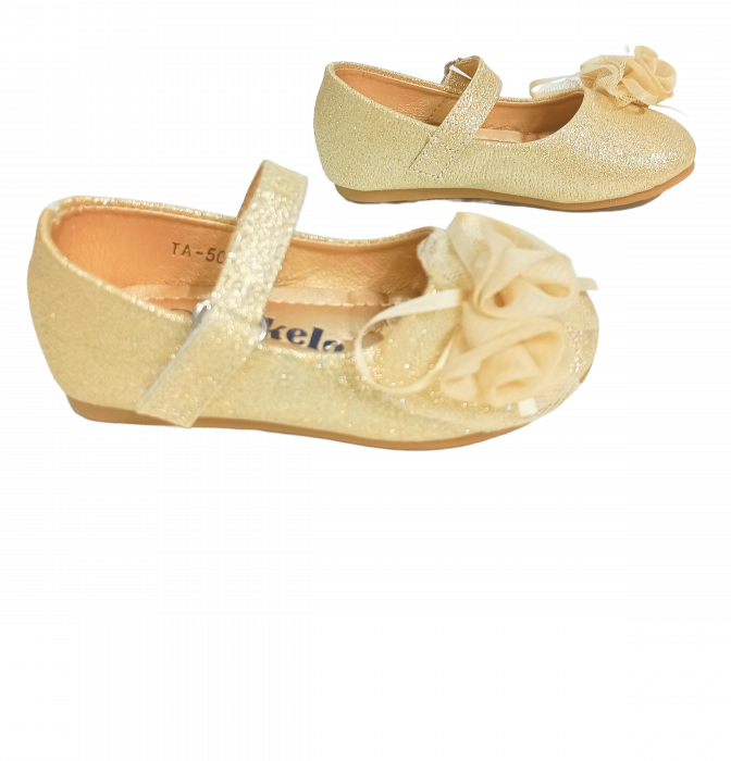 Balerini cu sclipici pentru fete, Mikelo Shoes, Golden mini rose, piele ecologica, [19]