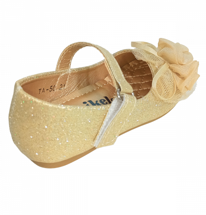 Balerini cu sclipici pentru fete, Mikelo Shoes, Golden mini rose, piele ecologica, [10]