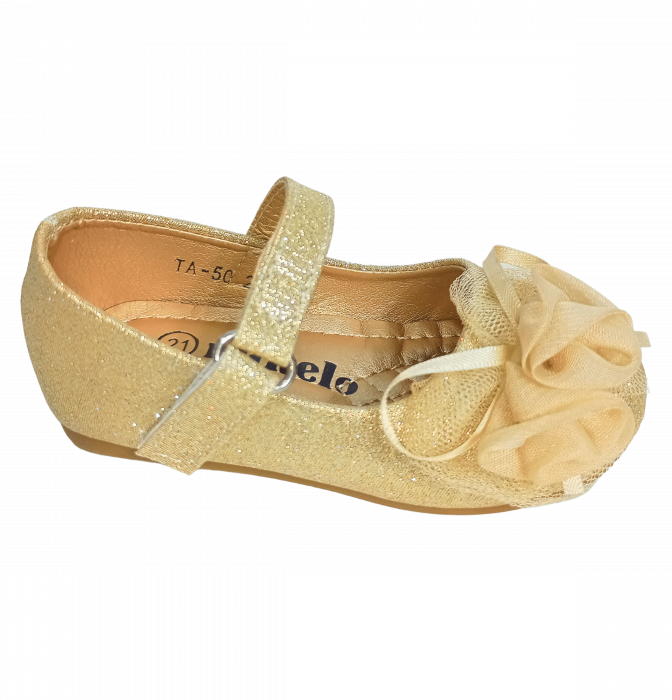 Balerini cu sclipici pentru fete, Mikelo Shoes, Golden mini rose, piele ecologica, [11]
