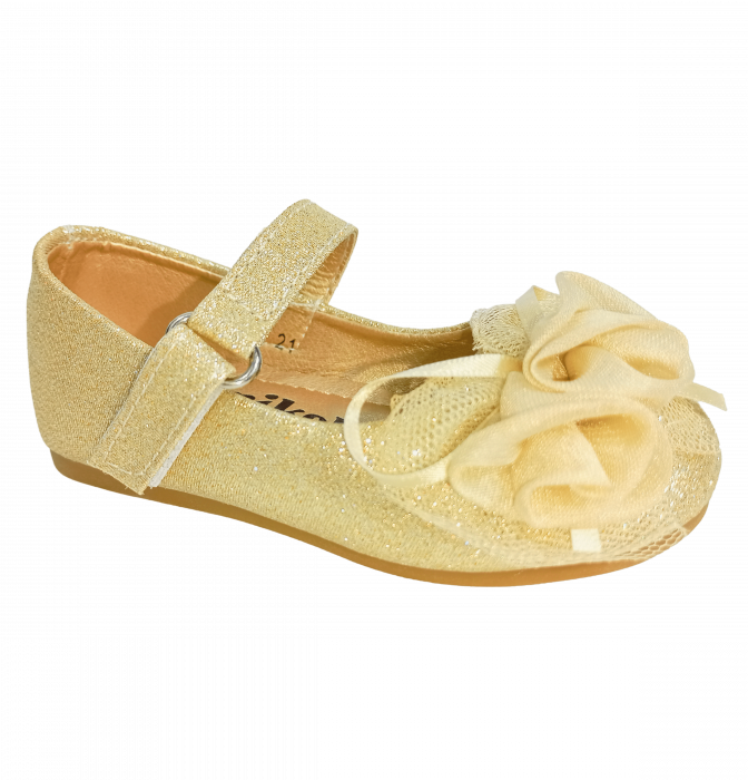 Balerini cu sclipici pentru fete, Mikelo Shoes, Golden mini rose, piele ecologica, [5]