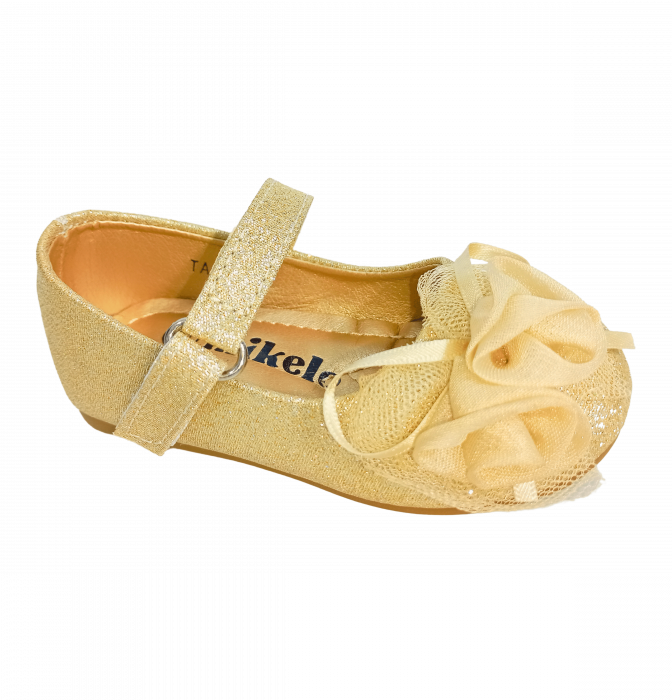 Balerini cu sclipici pentru fete, Mikelo Shoes, Golden mini rose, piele ecologica, [6]