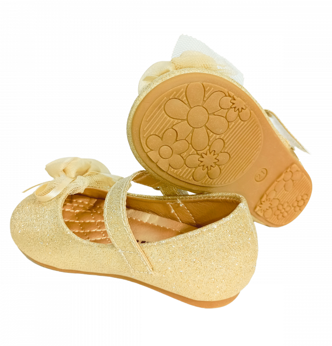 Balerini cu sclipici pentru fete, Mikelo Shoes, Golden mini rose, piele ecologica, [16]