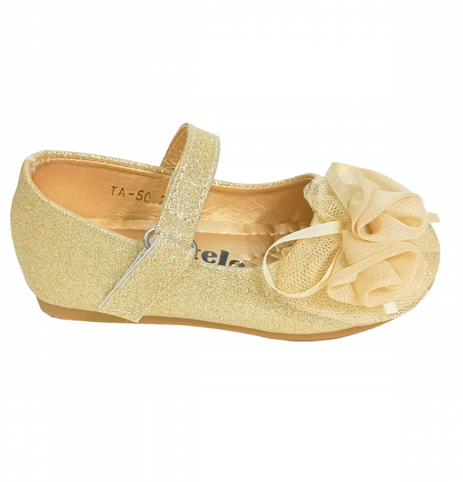 Balerini cu sclipici pentru fete, Mikelo Shoes, Golden mini rose, piele ecologica, [20]