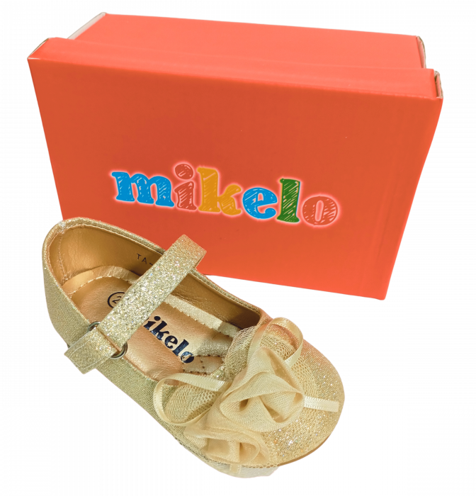 Balerini cu sclipici pentru fete, Mikelo Shoes, Golden mini rose, piele ecologica, [21]