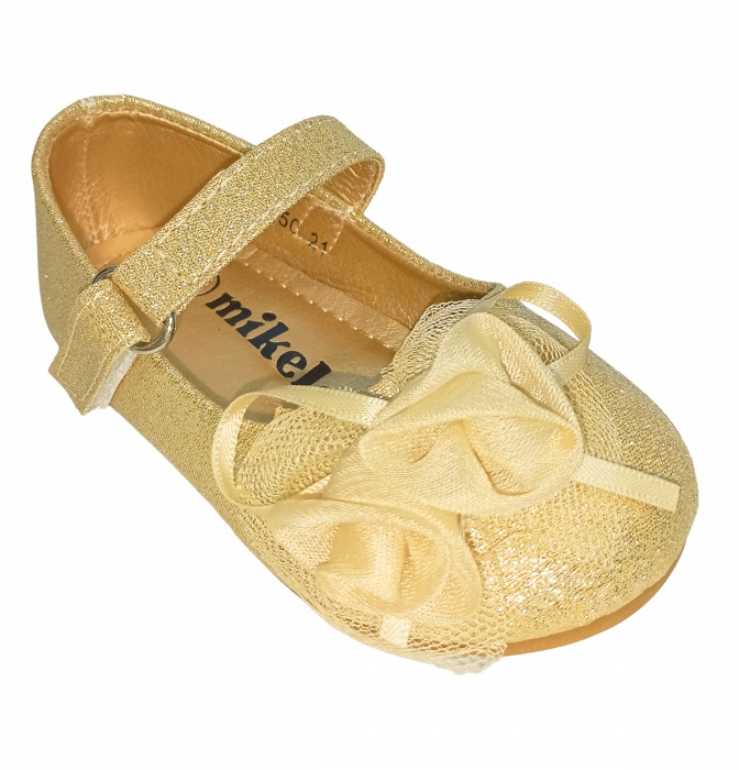 Balerini cu sclipici pentru fete, Mikelo Shoes, Golden mini rose, piele ecologica, [4]