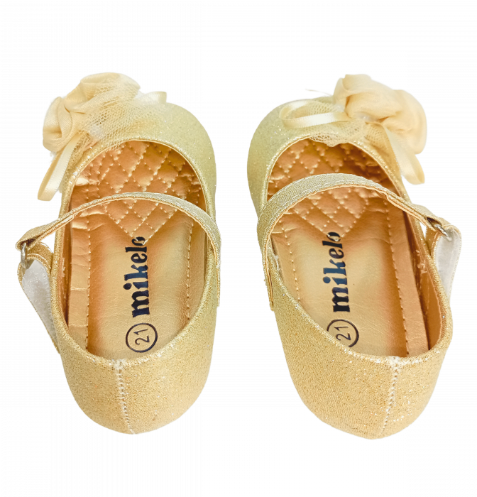 Balerini cu sclipici pentru fete, Mikelo Shoes, Golden mini rose, piele ecologica, [17]