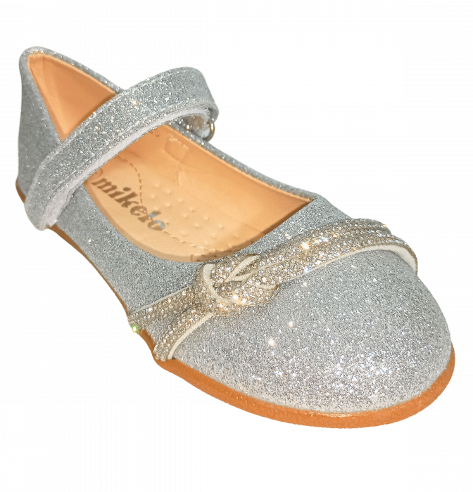 Balerini cu sclipici pentru fete, Mikelo Shoes, Silver knot, piele ecologica, [4]