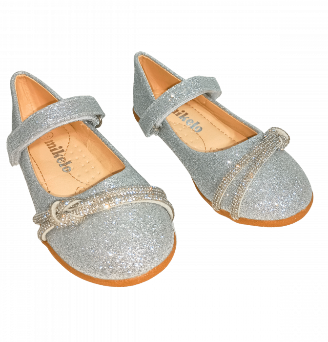 Balerini cu sclipici pentru fete, Mikelo Shoes, Silver knot, piele ecologica, [11]