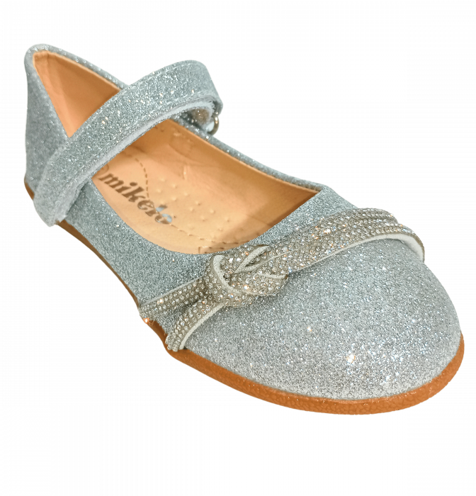Balerini cu sclipici pentru fete, Mikelo Shoes, Silver knot, piele ecologica, [2]