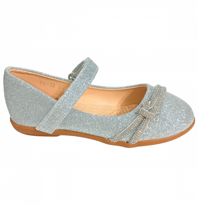 Balerini cu sclipici pentru fete, Mikelo Shoes, Silver knot, piele ecologica, [1]