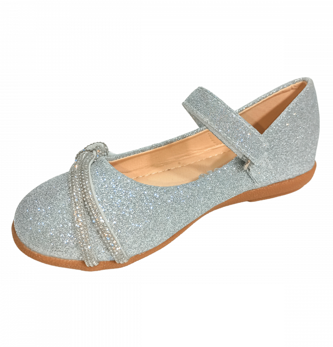 Balerini cu sclipici pentru fete, Mikelo Shoes, Silver knot, piele ecologica, [6]