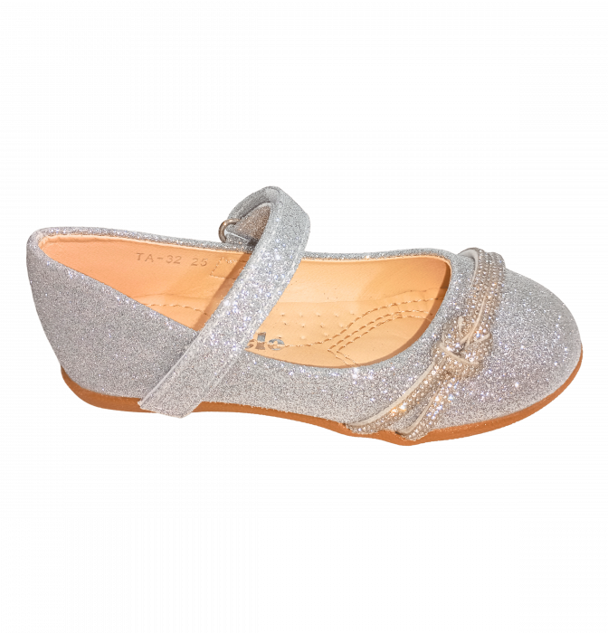Balerini cu sclipici pentru fete, Mikelo Shoes, Silver knot, piele ecologica, [12]