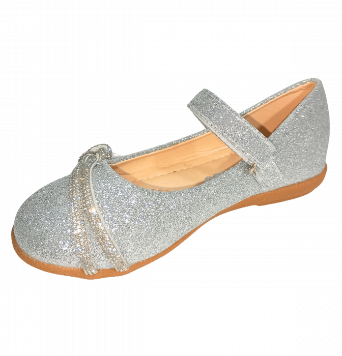 Balerini cu sclipici pentru fete, Mikelo Shoes, Silver knot, piele ecologica, [3]