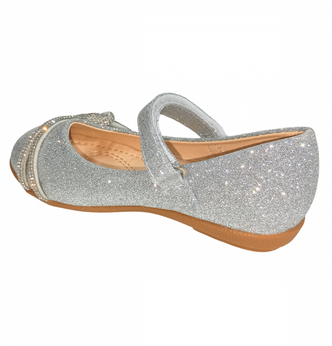 Balerini cu sclipici pentru fete, Mikelo Shoes, Silver knot, piele ecologica, [9]