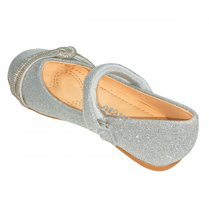 Balerini cu sclipici pentru fete, Mikelo Shoes, Silver knot, piele ecologica, [5]