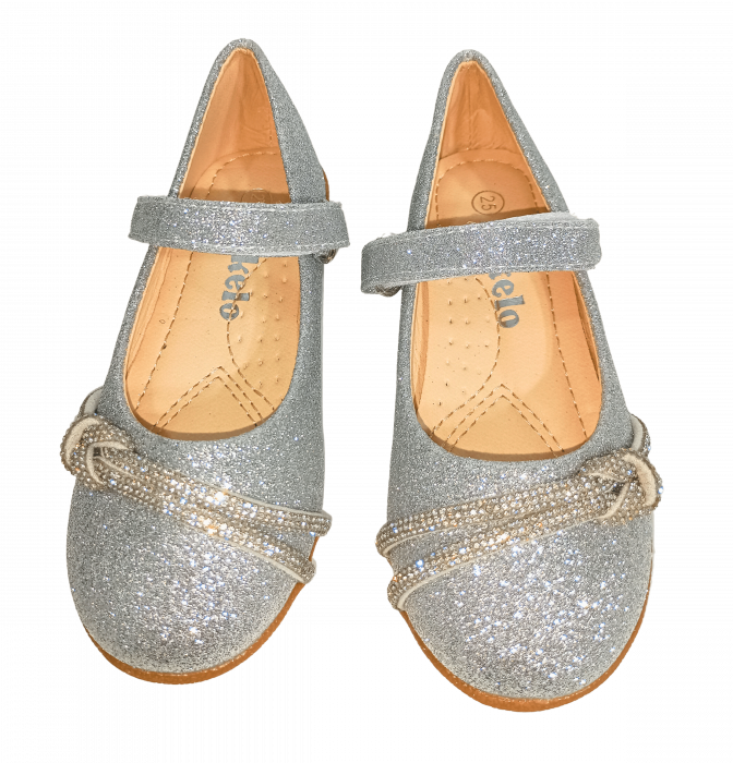 Balerini cu sclipici pentru fete, Mikelo Shoes, Silver knot, piele ecologica, [19]