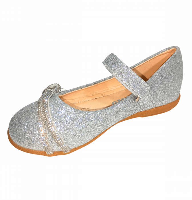 Balerini cu sclipici pentru fete, Mikelo Shoes, Silver knot, piele ecologica, [8]