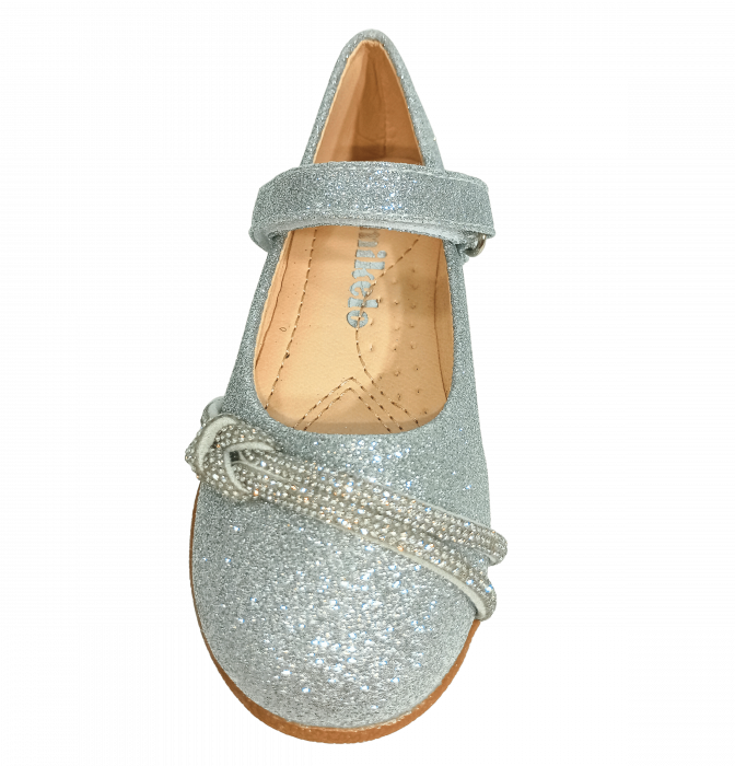 Balerini cu sclipici pentru fete, Mikelo Shoes, Silver knot, piele ecologica, [7]