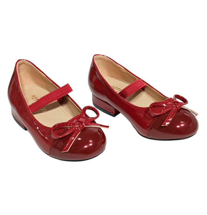 Balerini fete, Poti Pati, String Ribbon bordeaux, piele ecologica, [6]