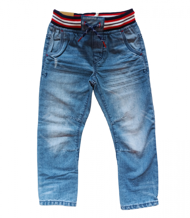 Blugi copii regular, OVS, DENIM model deteriorat, Bumbac/Poliester/Vascoza, Albastru, 104 M, 3-4 ani [1]