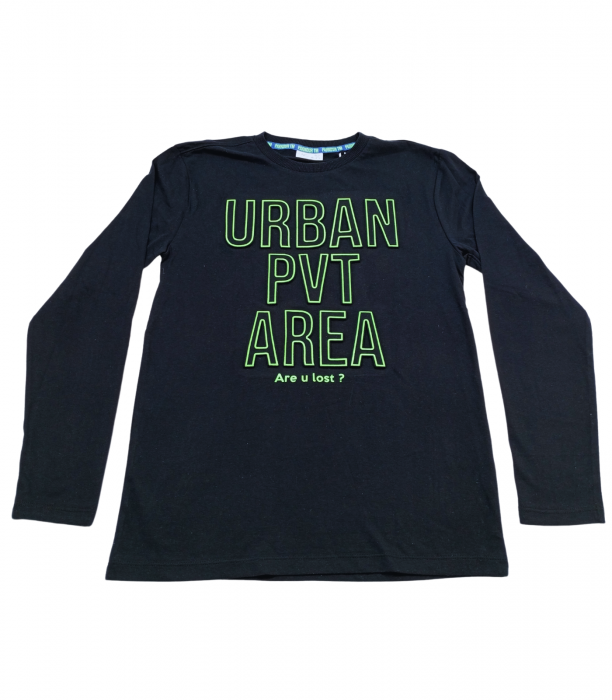 Bluza baieti maneca lunga, OVS, text in relief, Bumbac, Negru, 156 cm, 12-13 ani [5]
