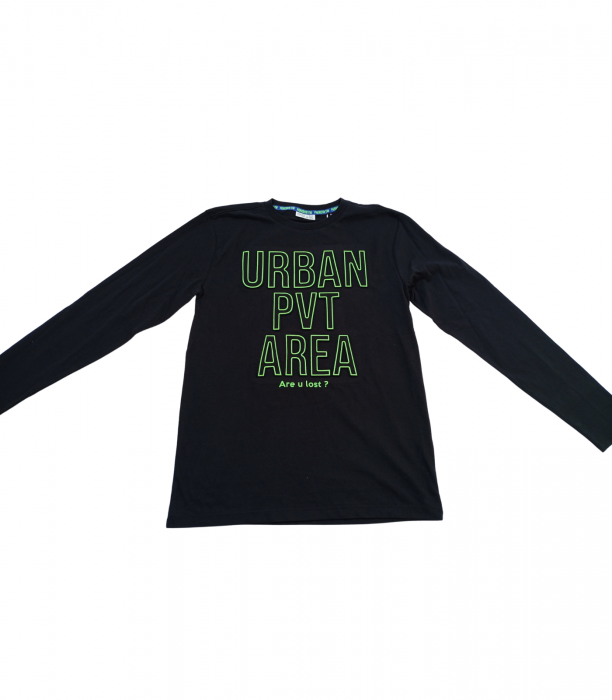 Bluza baieti maneca lunga, OVS, text in relief, Bumbac, Negru, 156 cm, 12-13 ani [3]