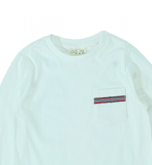 Bluza baieti, OVS, Buzunar aplicat, Bumbac, Alb, 116 CM, 5-6 ani [3]