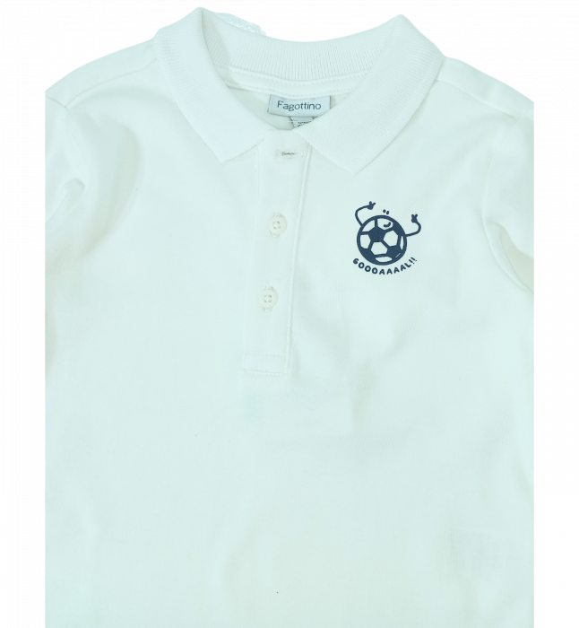 Bluza baieti, OVS, cu guler polo, Bumbac organic, Alb, 80 CM, 12-18 luni [2]