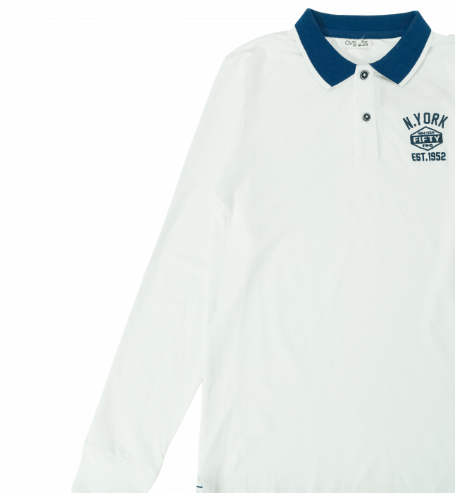 Bluza baieti, OVS, cu guler polo, imprimeu text, Bumbac, Alb, 158 CM, 12-13 ani [3]