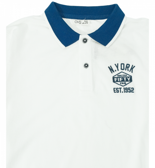 Bluza baieti, OVS, cu guler polo, imprimeu text, Bumbac, Alb, 158 CM, 12-13 ani [4]